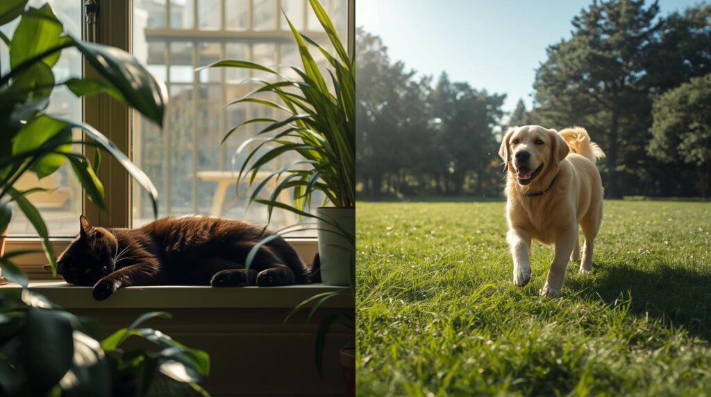 Black Cat and Golden Retriever