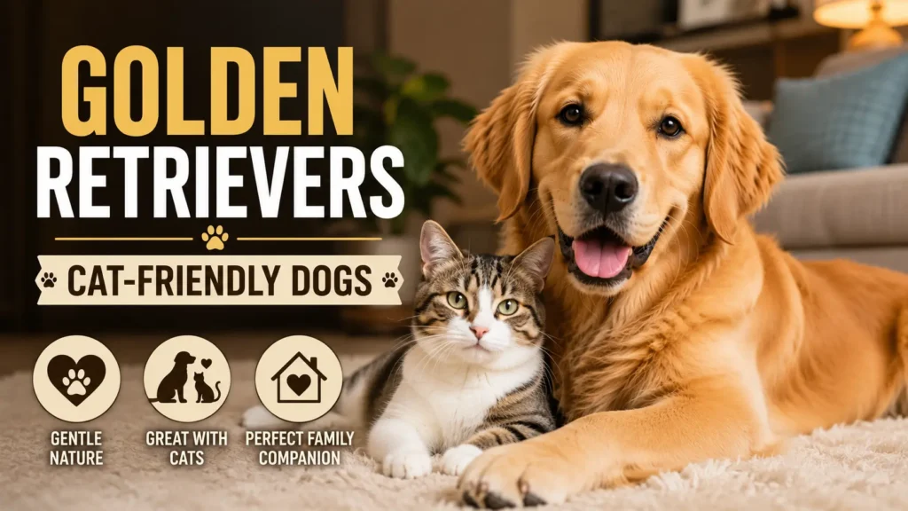 Current image: Golden Retrievers Cat Friendly Dogs