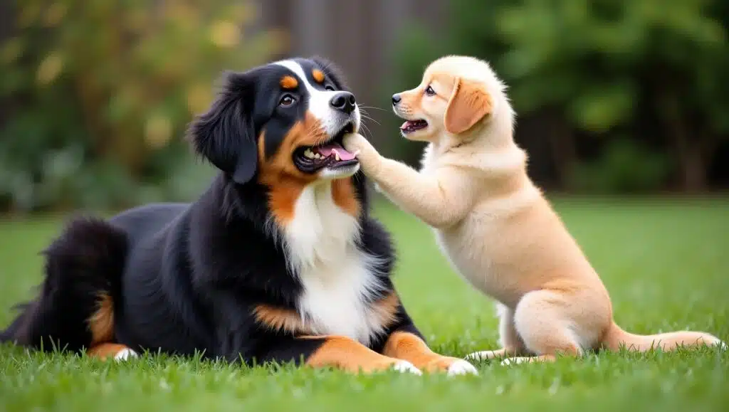 Current image: Bernese Mountain Dog vs Golden Retriever