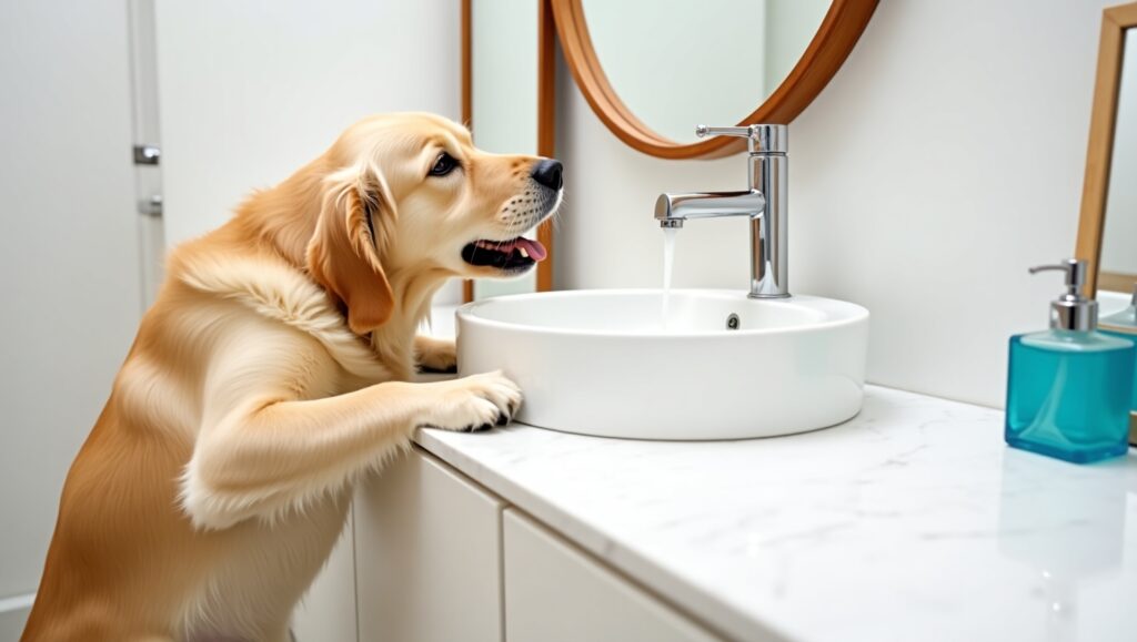 Current image: Golden retriever puppy vs mirror yoga