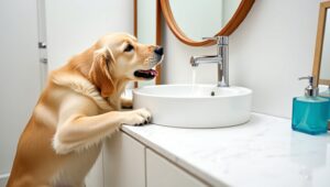 Golden retriever puppy vs mirror yoga