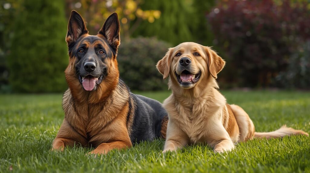 German Shepherd and Golden Retriever