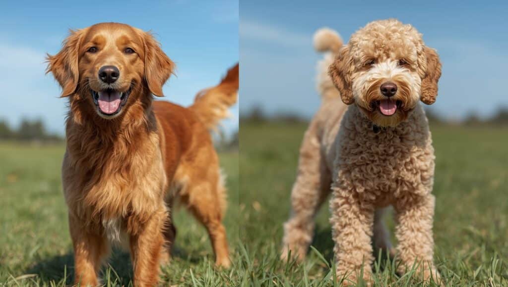 Current image: golden doodle vs golden retriever
