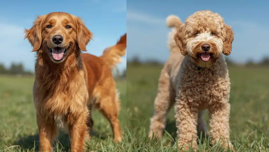 Current image: golden doodle vs golden retriever