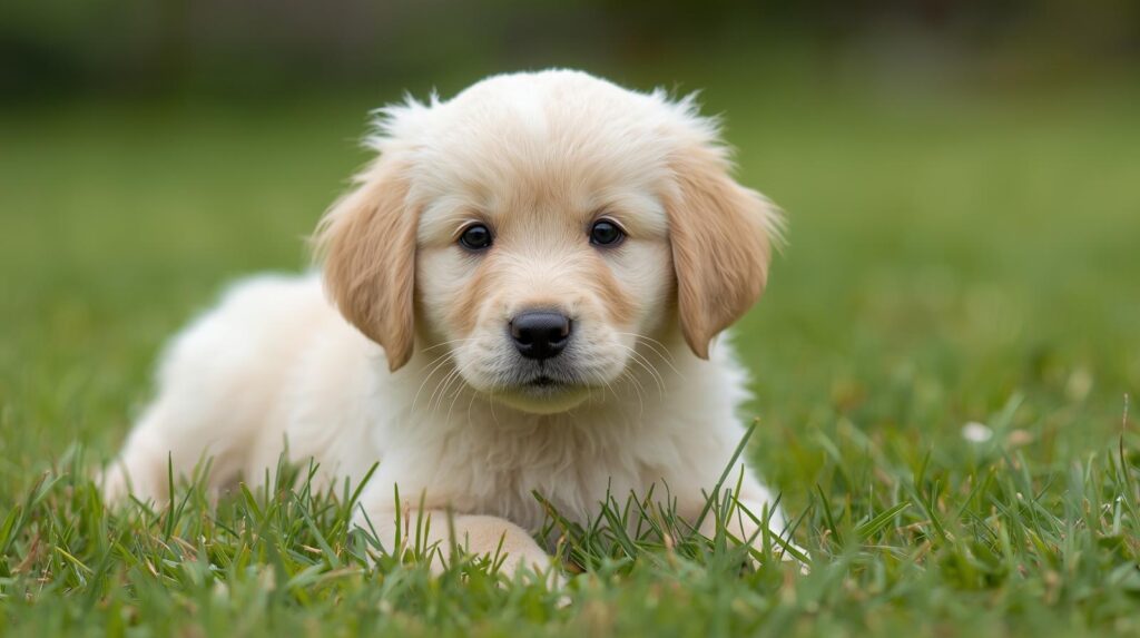 English Cream Golden Retriever puppy on grass