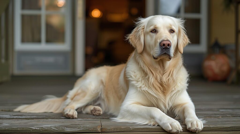 English Cream Golden Retriever sitting calmly